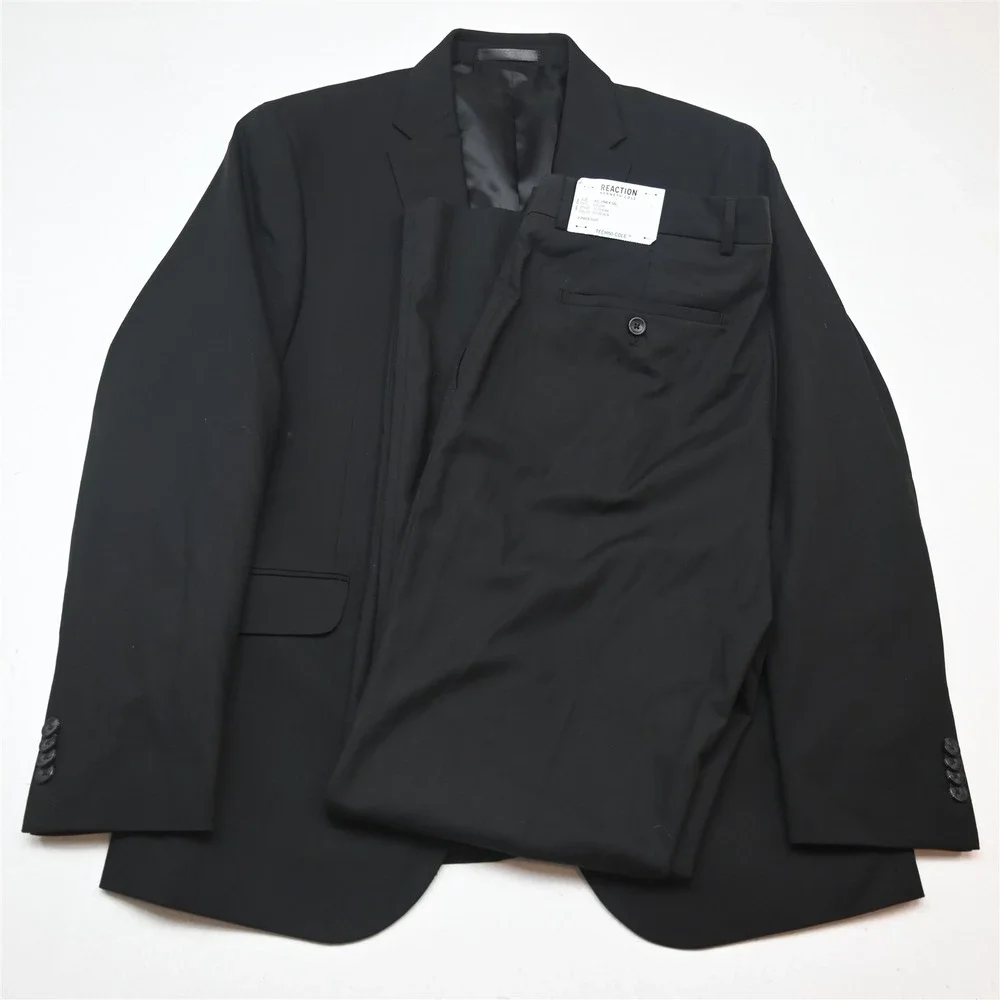 Kenneth Cole Reaction 42R 36x34 Black Technicole Soft Shoulder Mens Suit